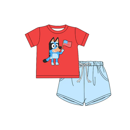 Custom Baby Boys July 4th Cartoon Dog Shorts Set D 4.14