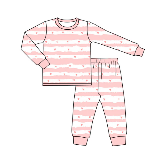 Custom Baby Girls Pink Heart Long Sleeve Pajama Set D 4.15
