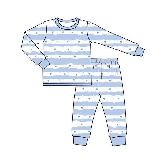 Custom Baby Boys Blue Heart Long Sleeve Pajama Set D 4.15