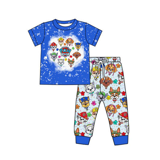 Custom Baby Boys Cartoon Dog Short Sleeve Top Pants Set D 4.15
