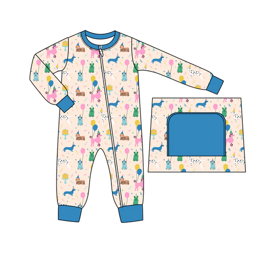 Custom Baby Boys Happy Birthday Dog Zipper Romper D 4.15