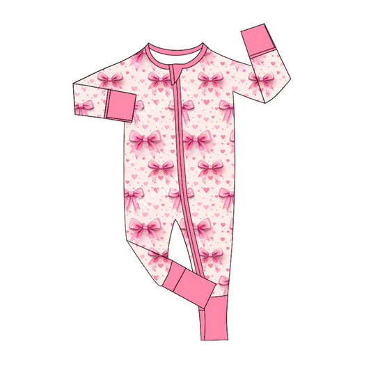 Custom Baby Girls Cute Coquette Bow Zipper Romper D 4.15