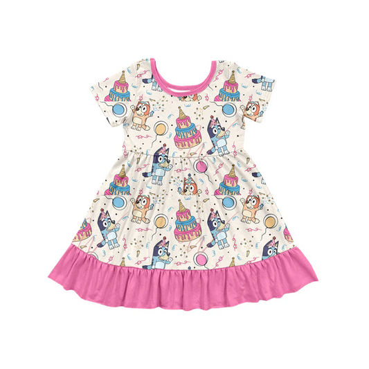 Custom Baby Girls Short Sleeve Dress Happy Birthday Cartoon Dog D 4.15