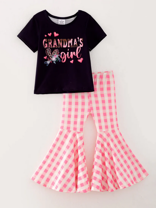 Custom LGrandma's Girl Pink Checker Bell Bottom Pants Set D 4.15