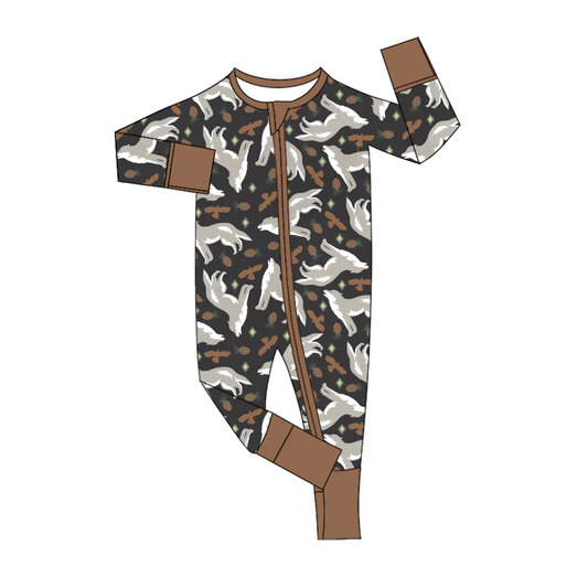 Custom Newborn Baby Boys Wolf Long Sleeve Zipper Romper D 4.15