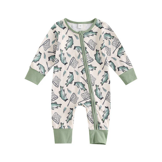 Custom Baby Boys Fishing Zip Romper D 4.15