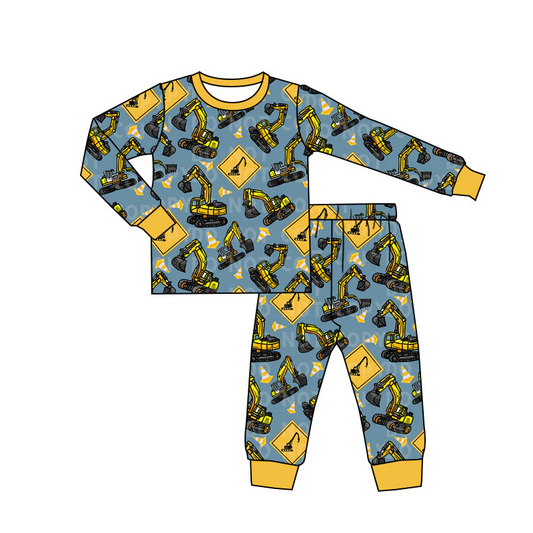 Custom Baby Boys Construction Long Sleeve Pajama Set D 4.15
