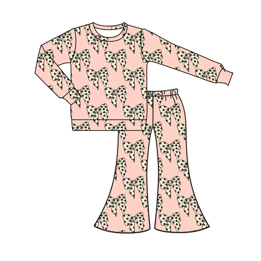 Custom Baby Girls Bow Long Sleeve Pajama Set D 4.15
