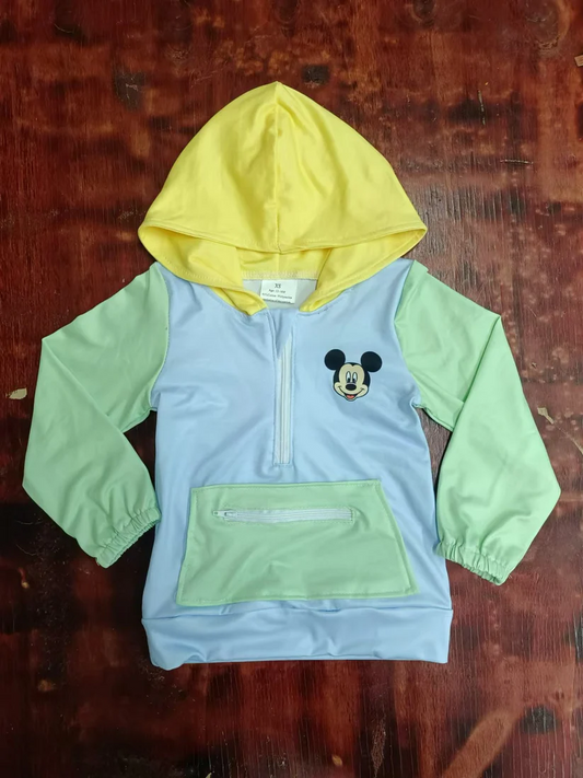 Custom Baby Boys Cartoon Mouse Long Sleve Hoodie Top With Zip D 4.15