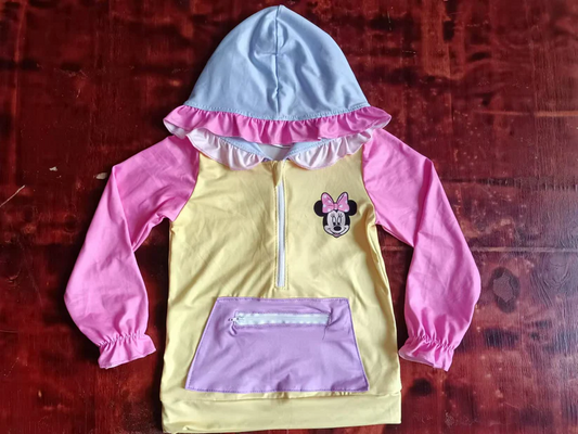 Custom Baby Girls Cartoon Mouse Long Sleve Hoodie Top With Zip D 4.15