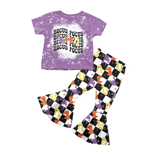Custom Kids Girls Halloween Checker Bell Bottom Pants Set  D 4.15