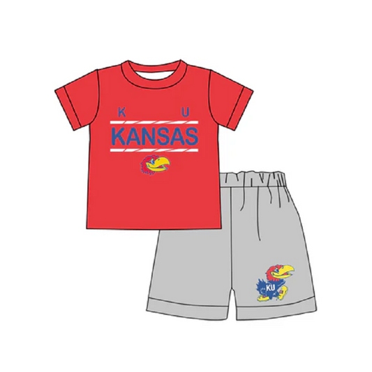 Custom Baby Boys KU Kansas Team Shirts Shorts Summer outfits sets  D 4.17