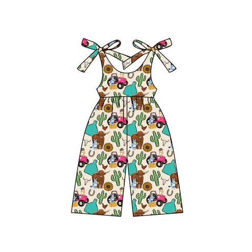 Custom Baby Girls Sleeveless Trucks Cartoon Dogs Farm Jumpsuits D 4.17