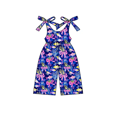 Custom Baby Girls Navy Sleeveless Bows Sea World Jumpsuits D 4.17