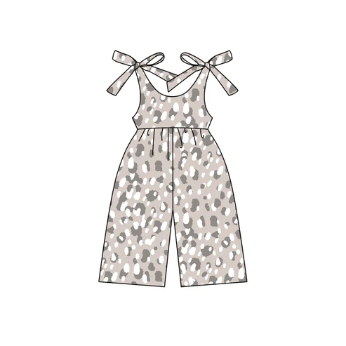 Custom Baby Girls Sleeveless Gray Leopard Jumpsuits  D 4.17