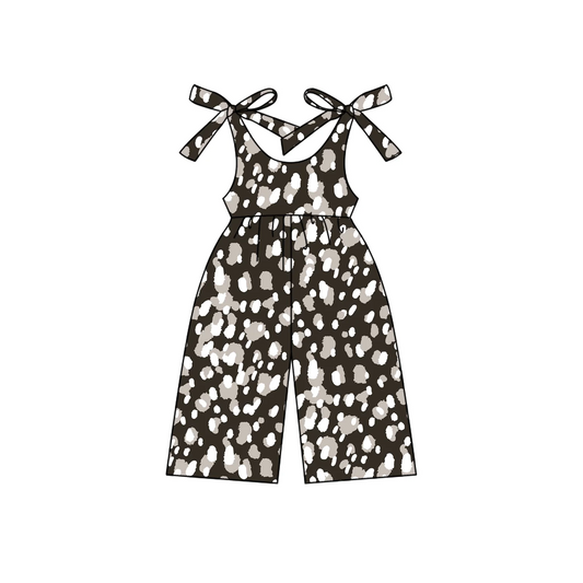 Custom Baby Girls Sleeveless Black Leopard Jumpsuits D 4.17