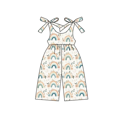 Custom Baby Girls Sleeveless Flowers Rainbow Jumpsuits D 4.17