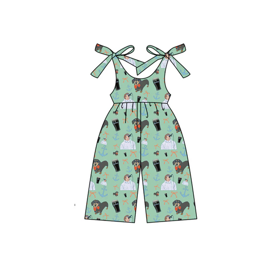 Custom Baby Girls Green Sleeveless Dog Singers Jumpsuits  D 4.17