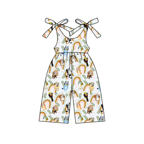 Custom Baby Girls Bows Sleeveless Cartoon Dogs Rainbows Jumpsuits  D 4.17
