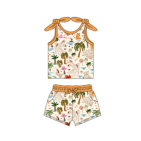 Custom Baby Girls Bows Sleeveless Beach Sea Top Pockets Short Set D 4.17