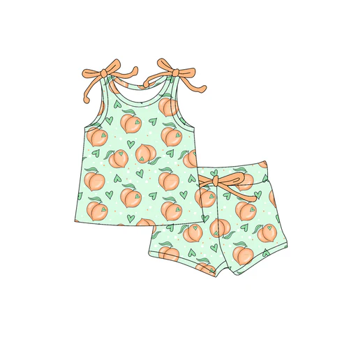 Custom Baby Girls Bows Sleeveless Hearts Peach Top Short Set D 4.18