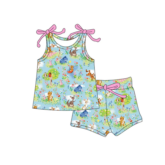 Custom Baby Girls Bows Sleeveless Floral Animals Top Short Set D 4.18