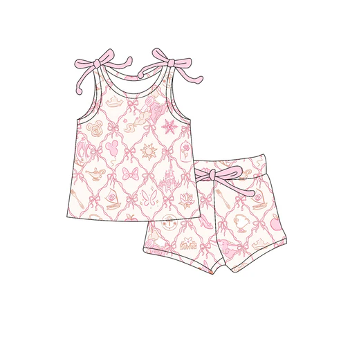 Custom Baby Girls Bows Sleeveless Cartoon Mouse Bows Top Short Set D 4.18