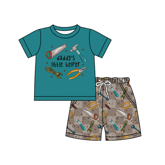 Custom Baby Boys Green Short Sleeves Daddy's Tools Top Pockets Shorts Se D 4.19