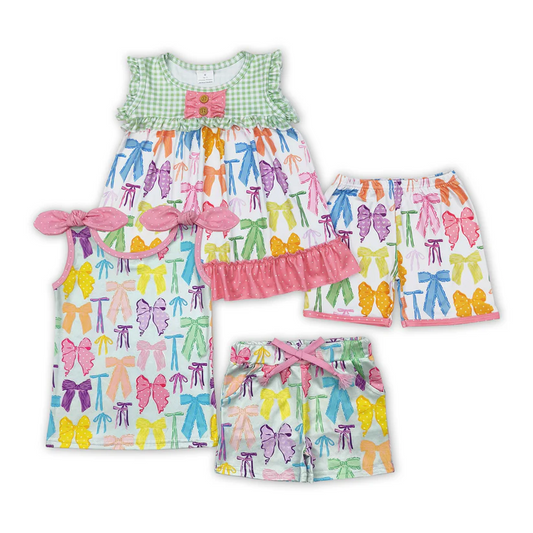 Match Baby Girls Sister Summer Colorful Bow Print Shorts Set D 4.19