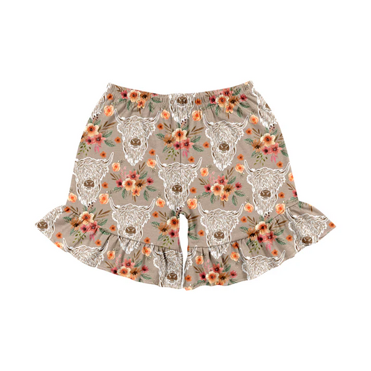 Custom Baby Girls Highland Cow Flowers Western sports shorts D 4.21