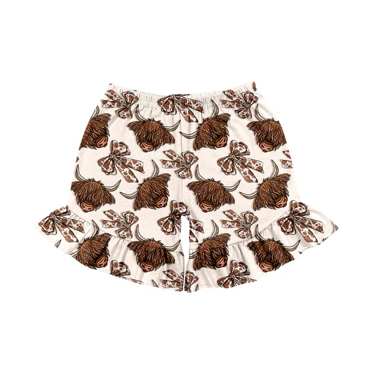Custom Baby Girls Highland Cow Bows Western sports shorts D 4.21