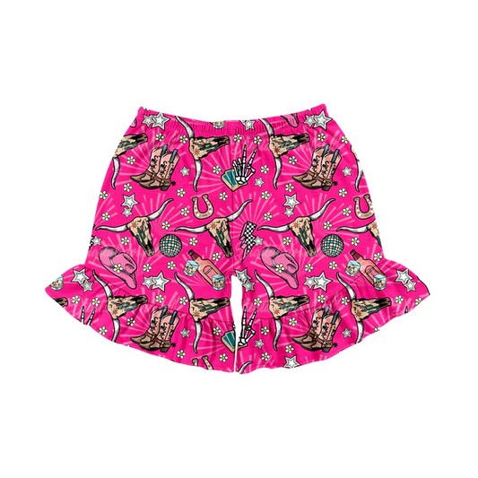 Custom Baby Girls Pink Western Cow sports shorts D 4.21