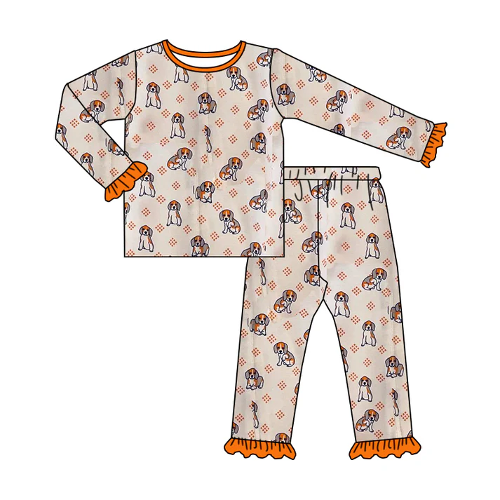 Custom long sleeves dog T baby girls team pajamas  D 4.22