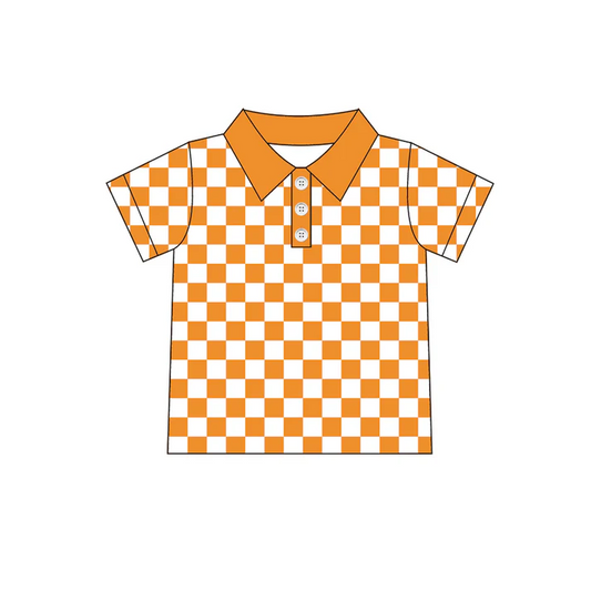 Custom orange plaid short sleeves kids boys team polo shirt D 4.22