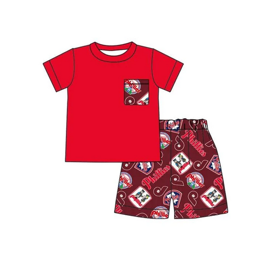Custom red pocket top P shorts boys team outfits  D 4.22