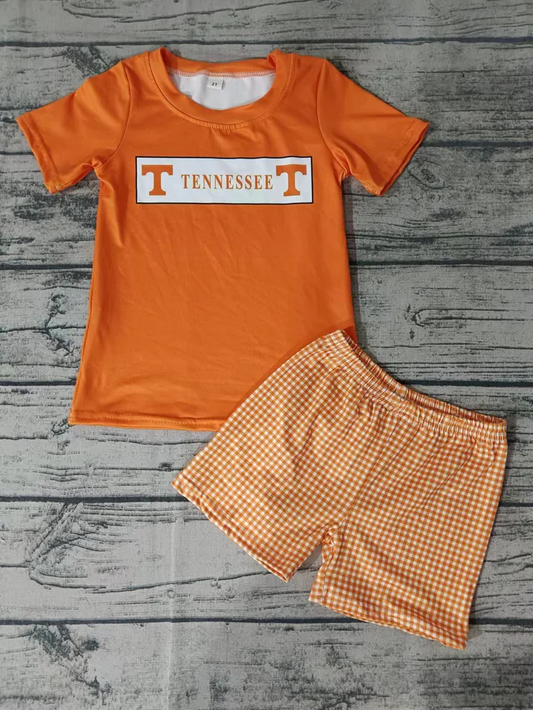 Custom Short sleeves T top plaid shorts boys team clothes D 4.22