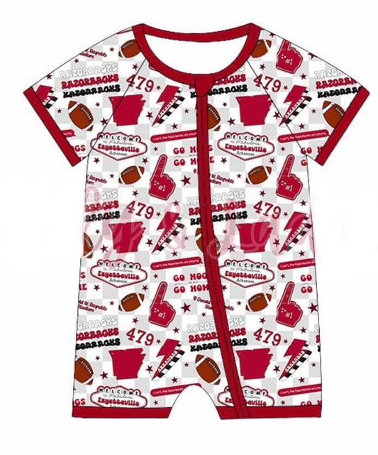 Custom short sleeves plaid football baby kids zipper team romper D 4.22