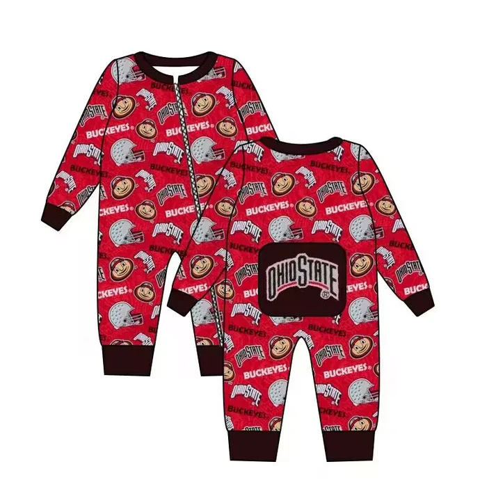 Custom O red long sleeves baby zipper team romper D 4.22