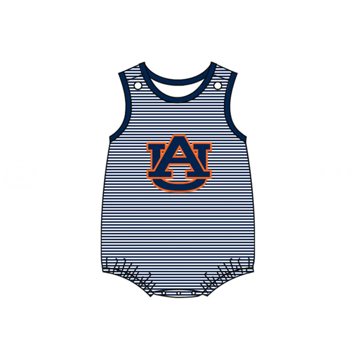 Custom A U navy stripe baby boys team romper D 4.22