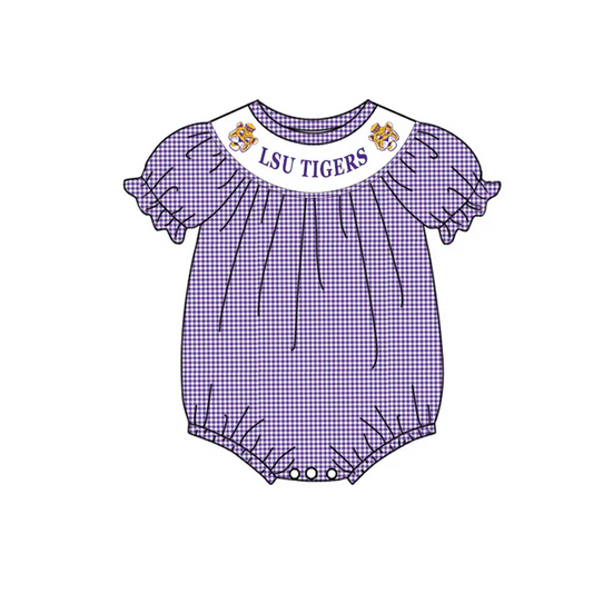 Custom purple plaid tiger baby girls team romper D 4.23