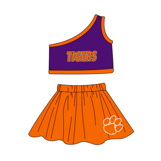 Custom One shoulder top tigers skirt girls team clothes D 4.23