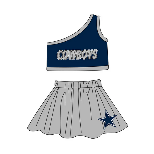Custom One shoulder top cowboy skirt girls team clothes D 4.23