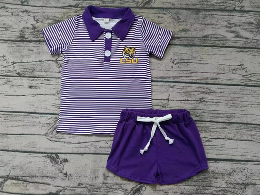 Custom purple tiger polo shirt shorts boys team clothes D 4.23