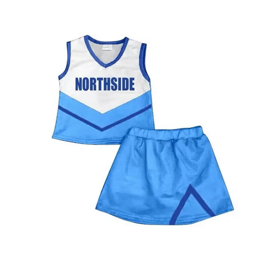 Custom sleeveless light blue top skirt girls team clothes D 4.23