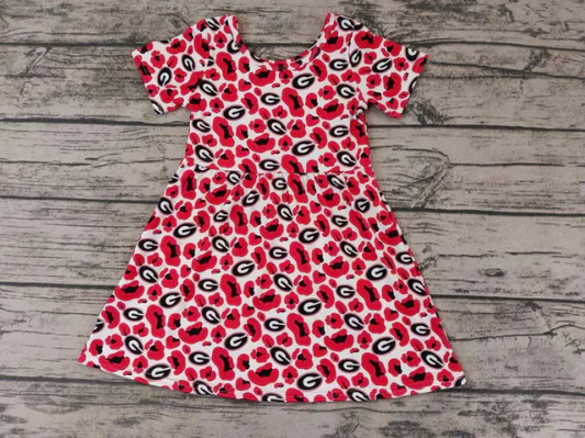 Custom short sleeves leopard G kids girls team dresses D 4.24