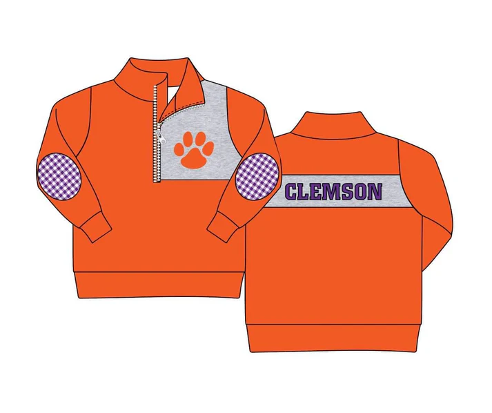 Custom orange purple plaid kids boys team pullover D 4.24
