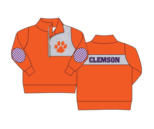 Custom orange purple plaid kids boys team pullover D 4.24
