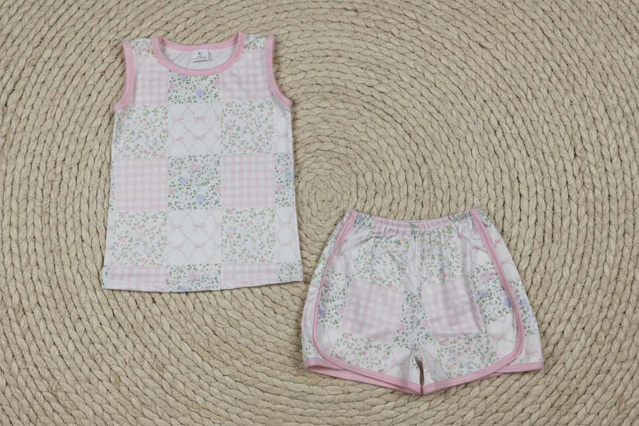 coquette flower patchwork shorts set summer toddler girl clothing