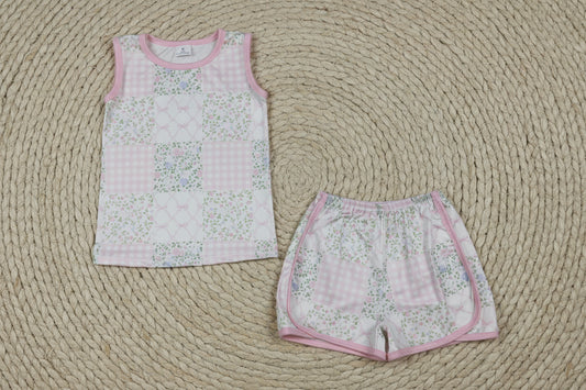 coquette flower patchwork shorts set summer toddler girl clothing