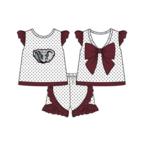 Custom maroon polka dots elephant top shorts girls team clothes D 4.24